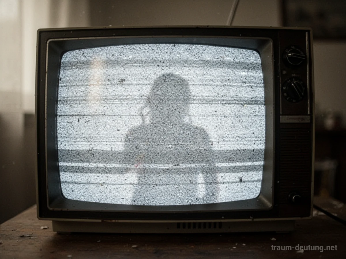 Fernsehbildschirm mit weißem Rauschen und verzerrter Silhouette