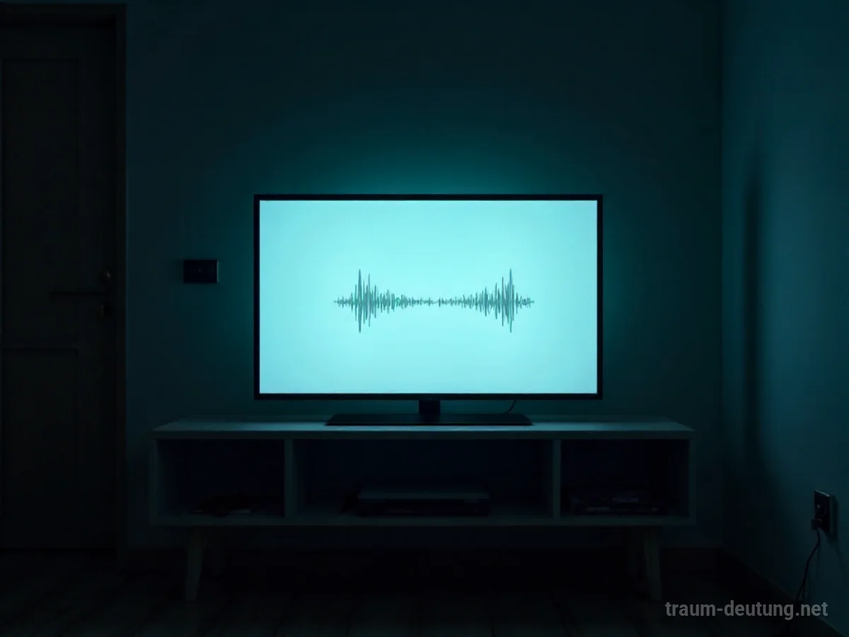 Stummgeschalteter Fernseher mit statischem Bild und Ton-Symbol.
