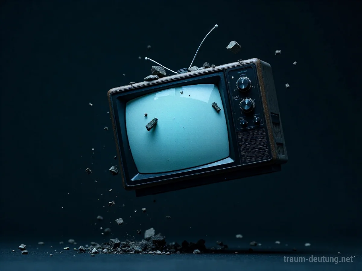 Ein Fernseher fällt und zerbricht in der Luft