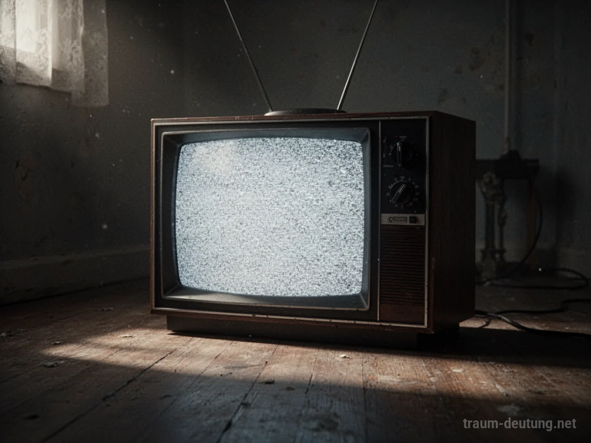 Ein alter Fernseher mit einem leeren, statischen Bildschirm in einem dunklen Raum.