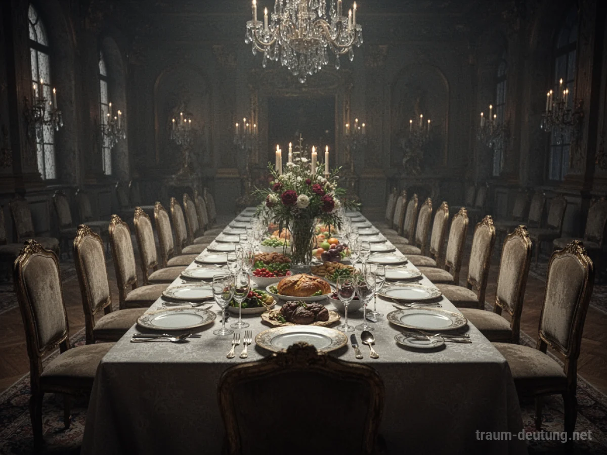 Festtafel mit leeren Tellern in einem großen Saal