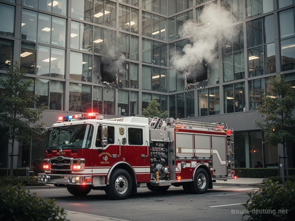 Feuerwehr vor einem Bürogebäude im Traum