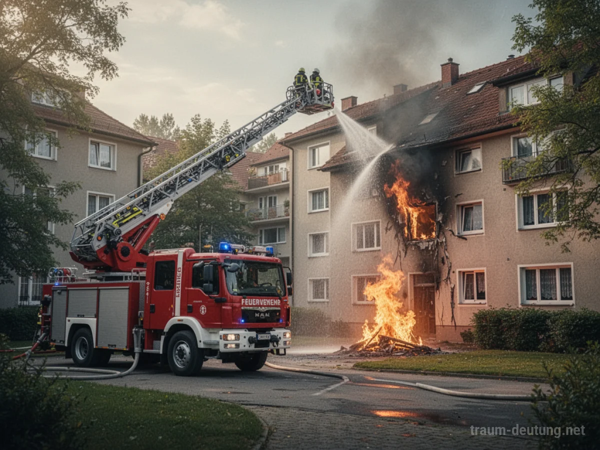 Feuerwehr löscht kleinen Brand vor einem Haus