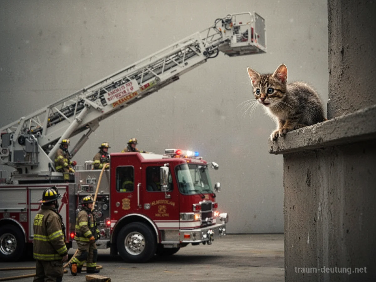 Feuerwehrleute retten ein kleines Tier von einem hohen Vorsprung