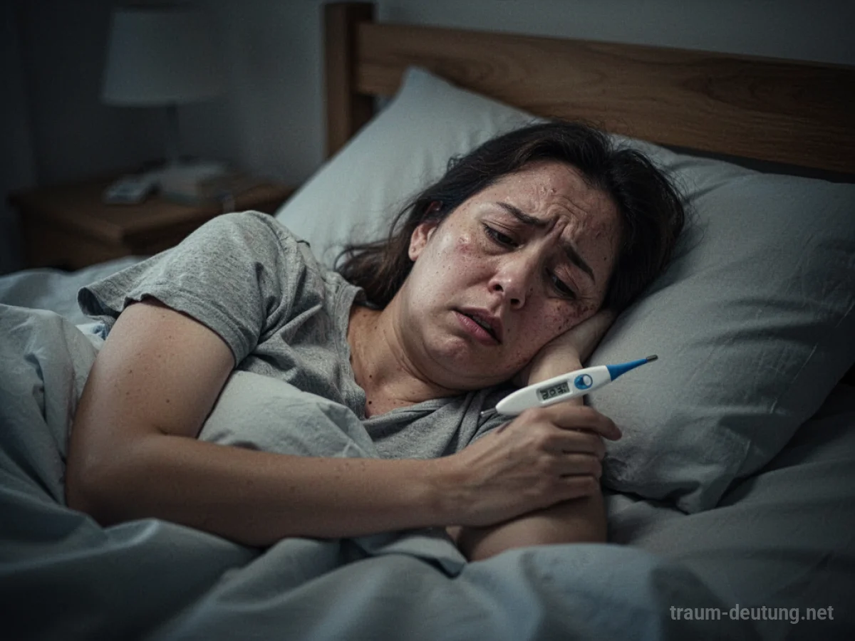 Person mit Fieber im Bett, die sich erschöpft fühlt.