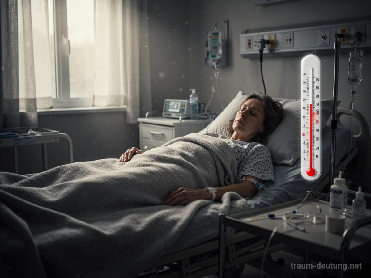 Krankenzimmer mit fieberndem Patienten im Bett