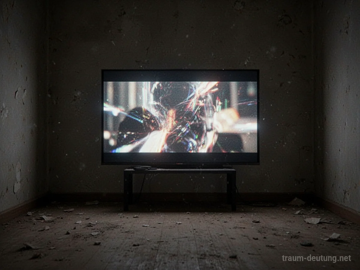 Ein Fernseher zeigt einen flimmernden Film in einem dunklen Raum