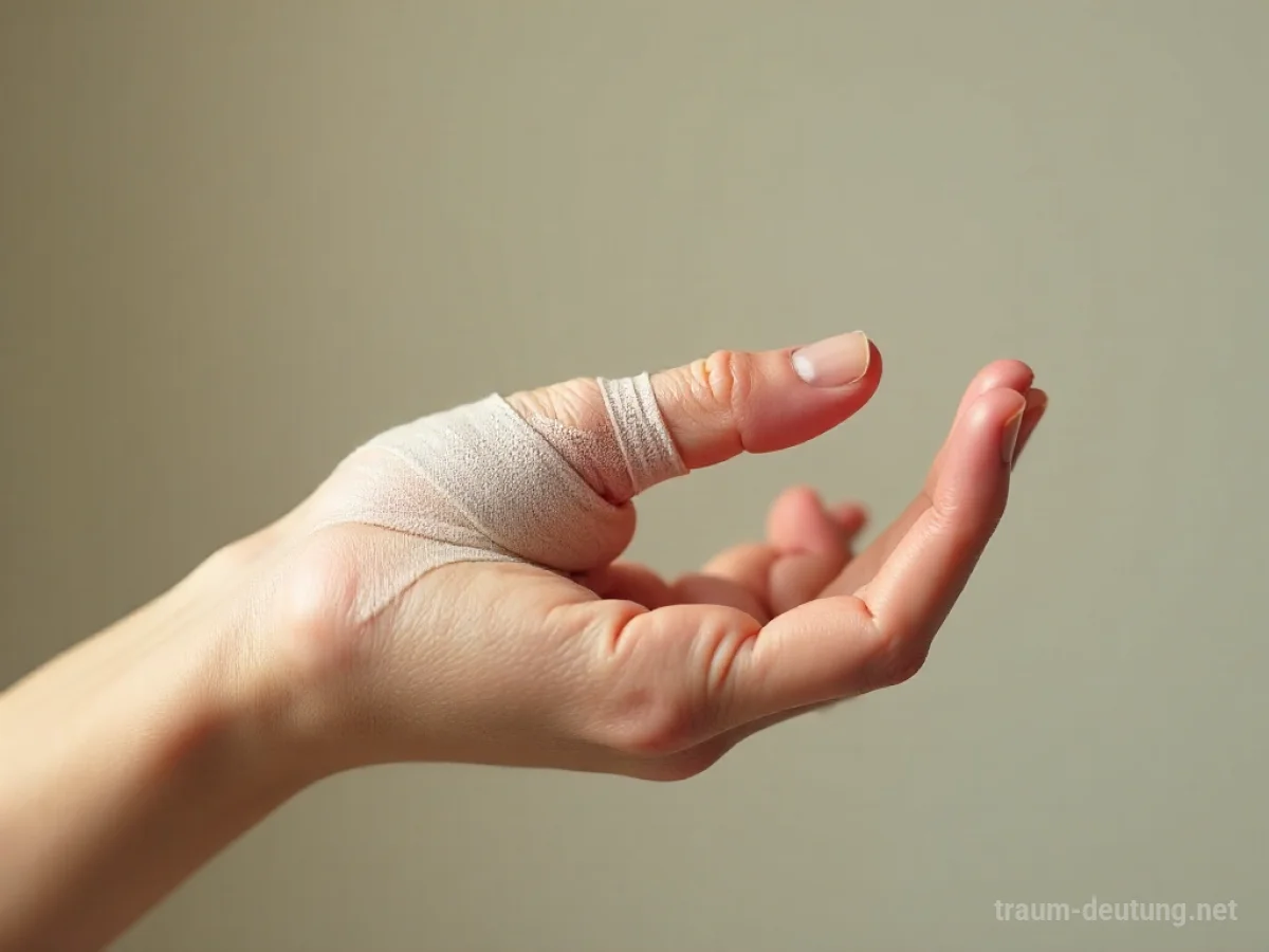 Hand mit einem bandagierten, leicht geknickten Finger