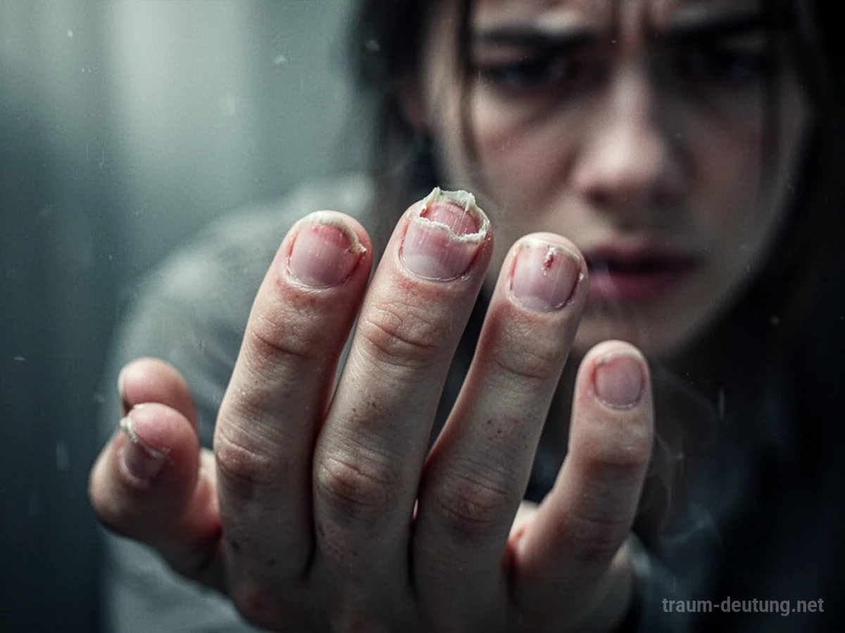 Hand mit abgeknabberten Fingernägeln, Nahaufnahme.