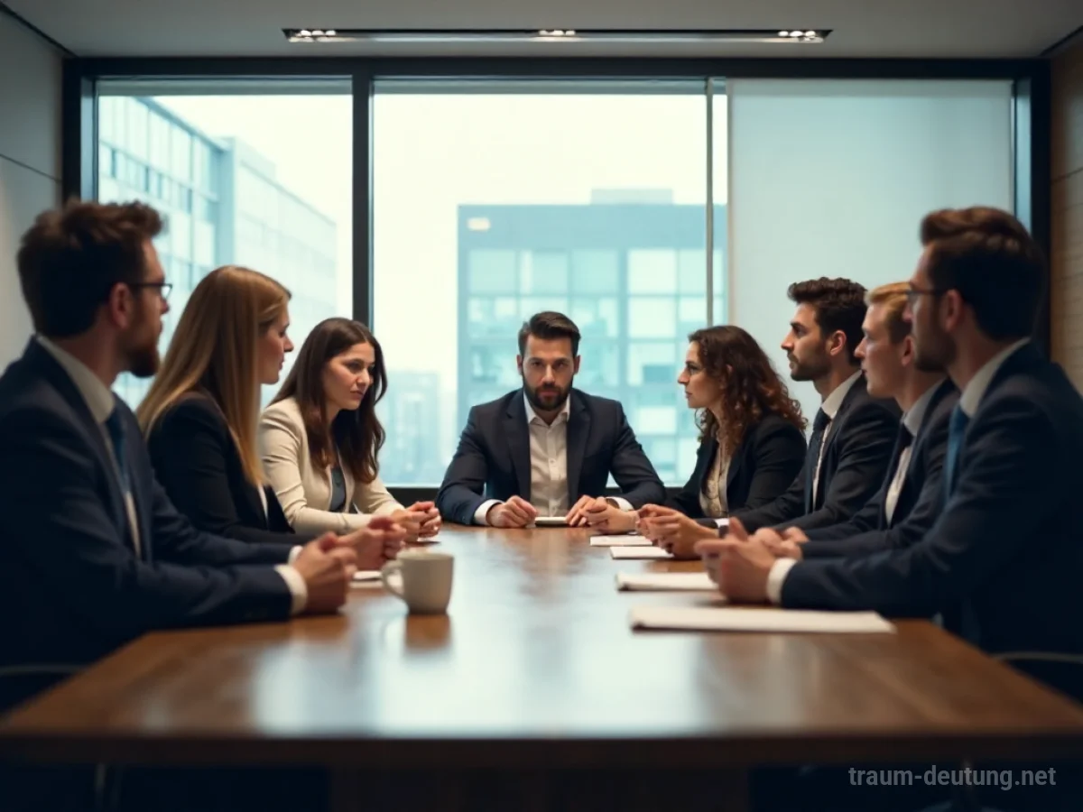 Menschen in einem Firmenmeeting am Tisch sitzend