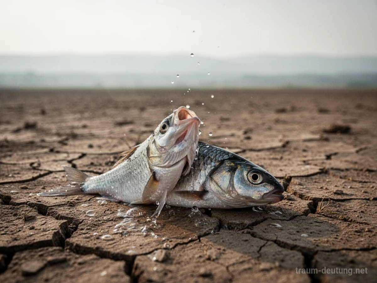 Ein Fisch liegt auf trockenem Boden und kämpft um Luft.