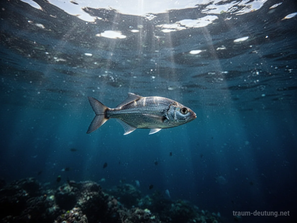 Ein einzelner Fisch schwimmt tief im blauen Meer.