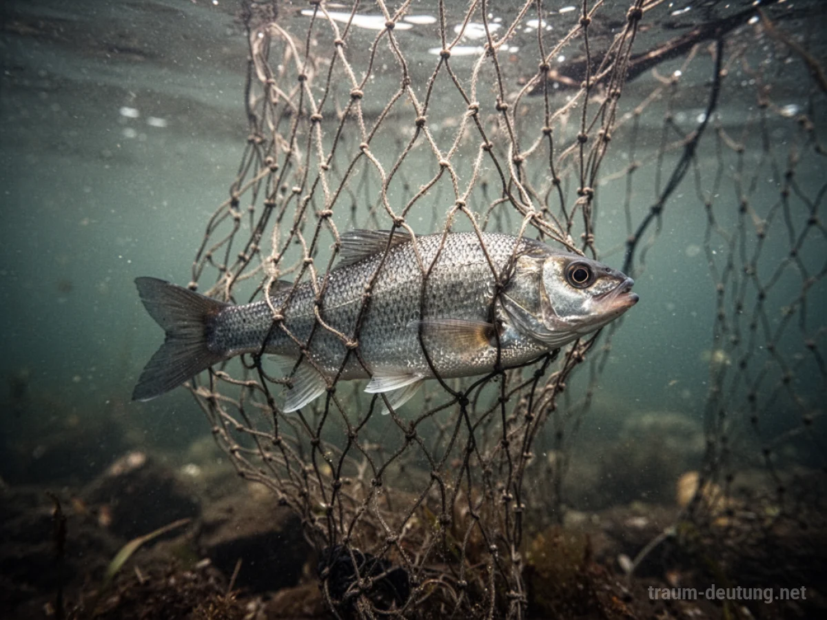 Fisch gefangen in einem Fischernetz unter Wasser