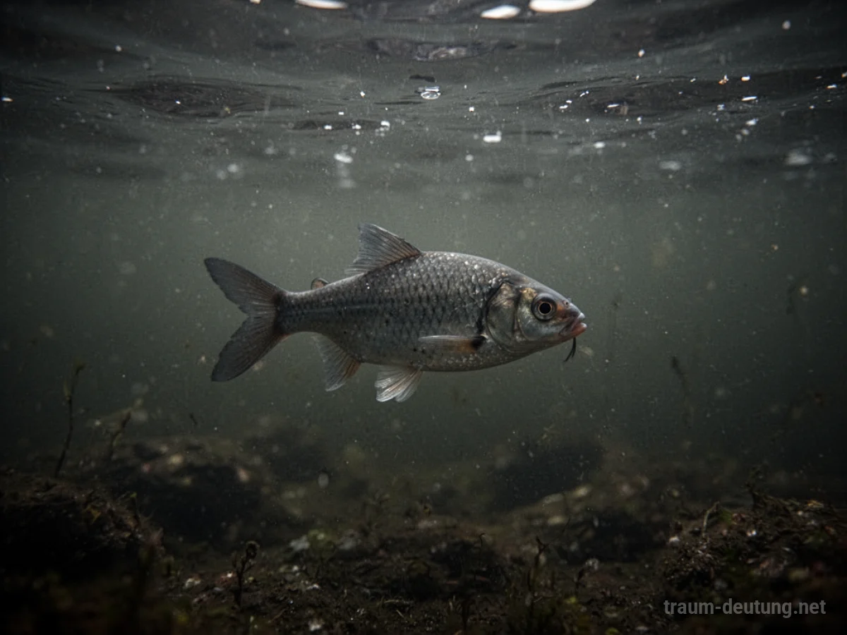 Fisch schwimmt in trübem Wasser, die Sicht ist stark eingeschränkt.