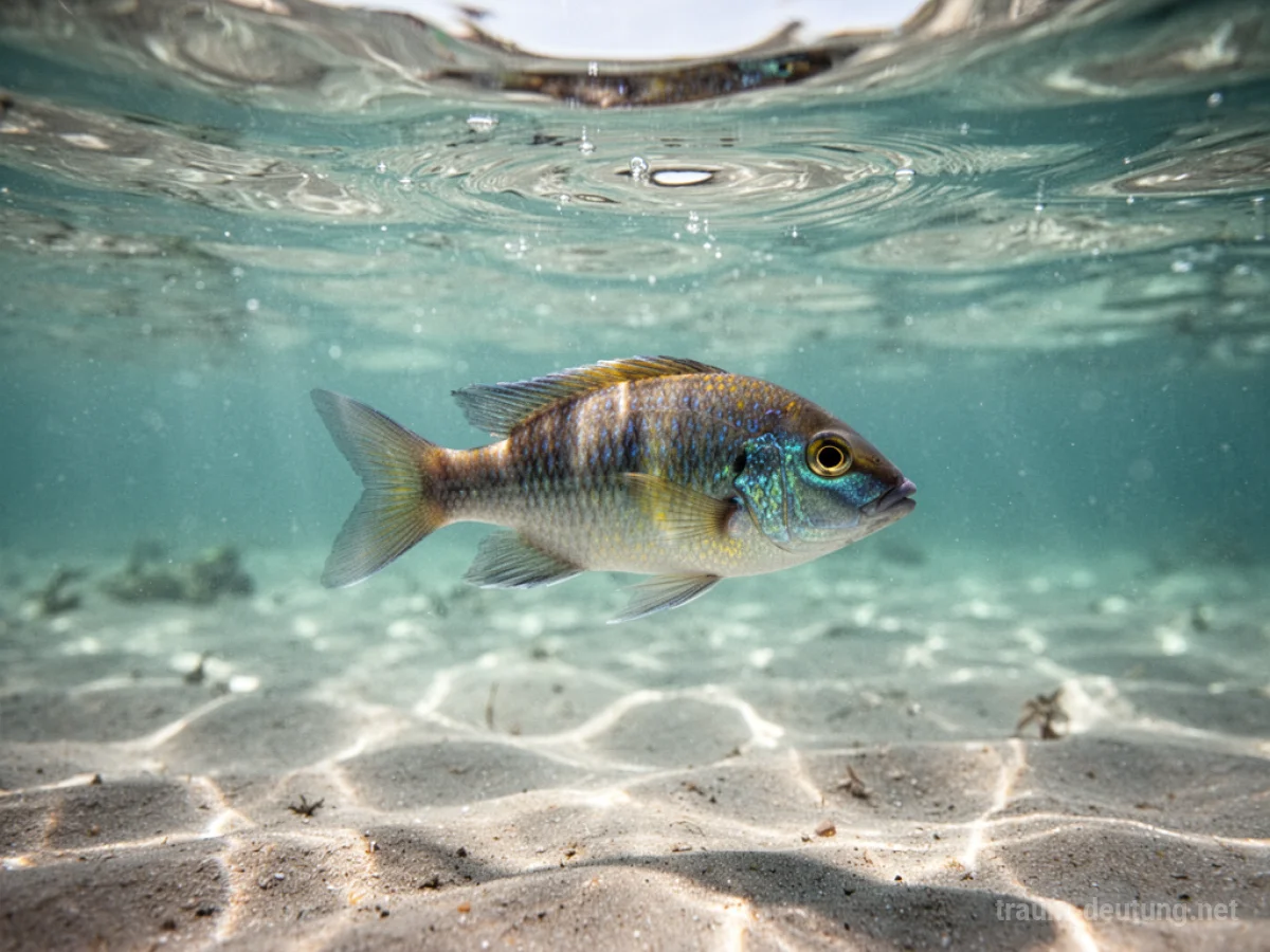 Ein Fisch schwimmt in klarem, sonnenbeschienenem Wasser.