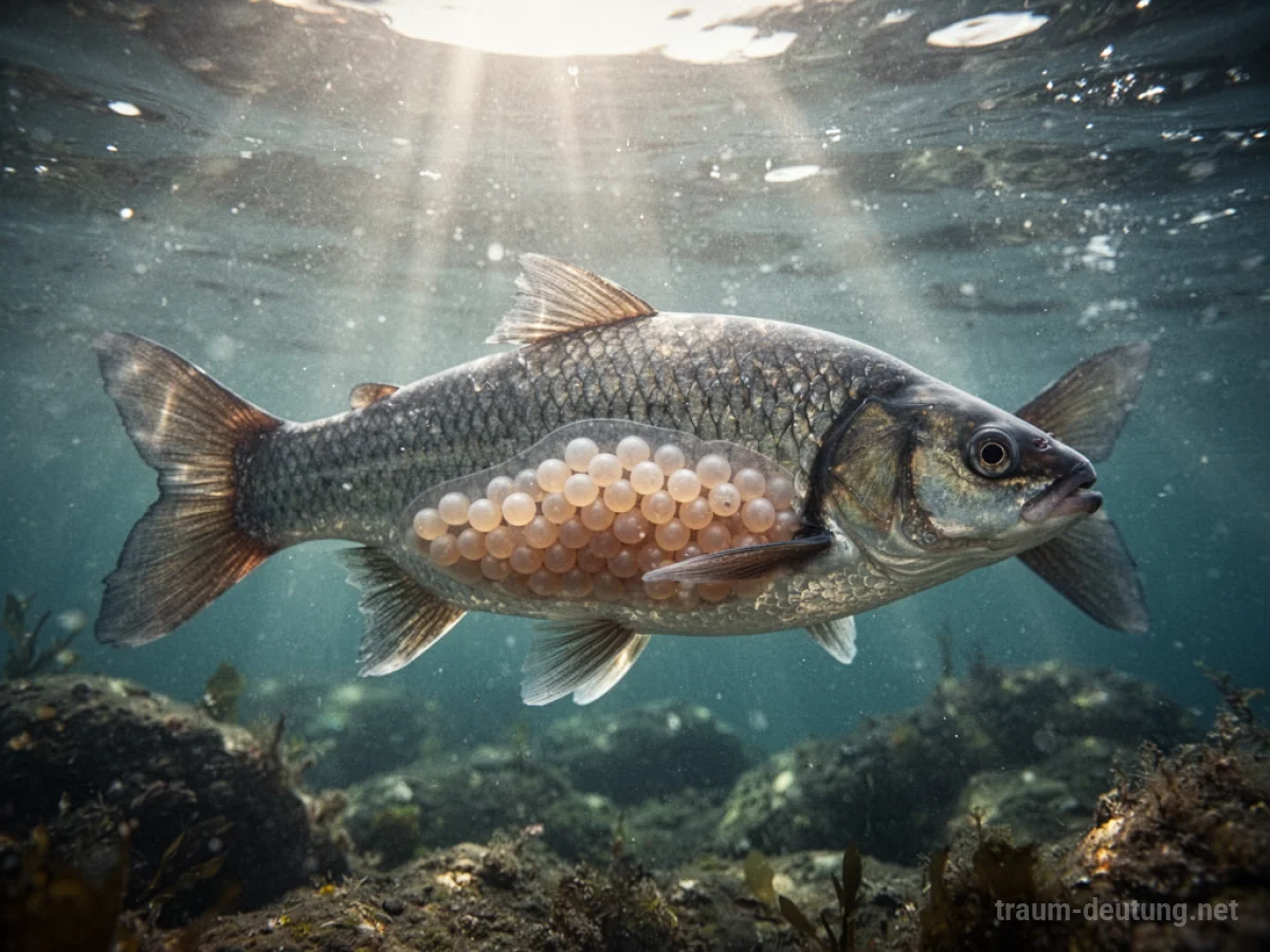 Fisch mit sichtbaren Eiern im klaren Wasser