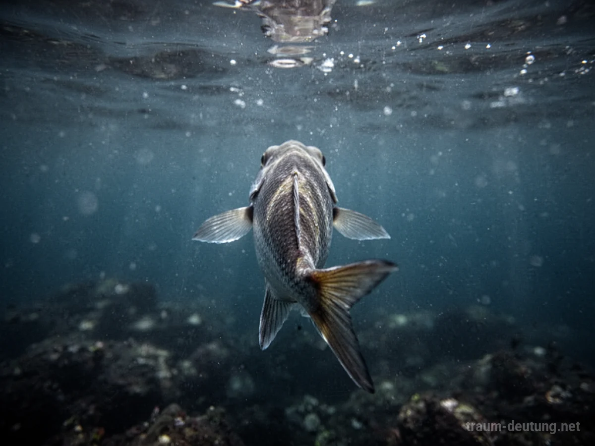 Ein einzelner Fisch schwimmt in tieferem Wasser davon.