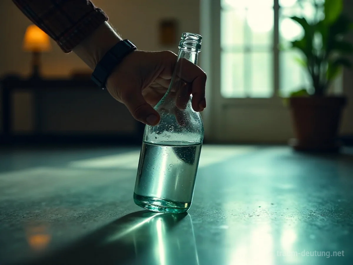 Eine Flasche gleitet aus einer Hand und fällt nach unten.