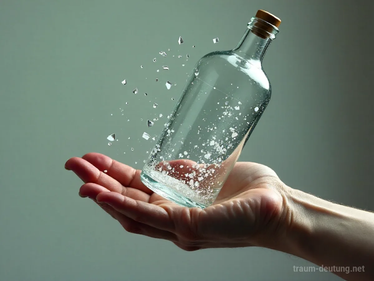 Eine zerbrechende Glasflasche in der Hand, symbolisch für plötzliche Brüche.