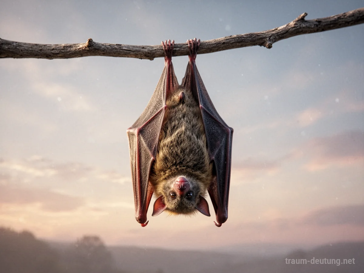 Fledermaus hängt kopfüber an einem Ast im Traum