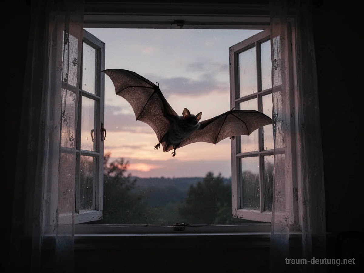Fledermaus fliegt durch ein offenes Fenster in einen Raum
