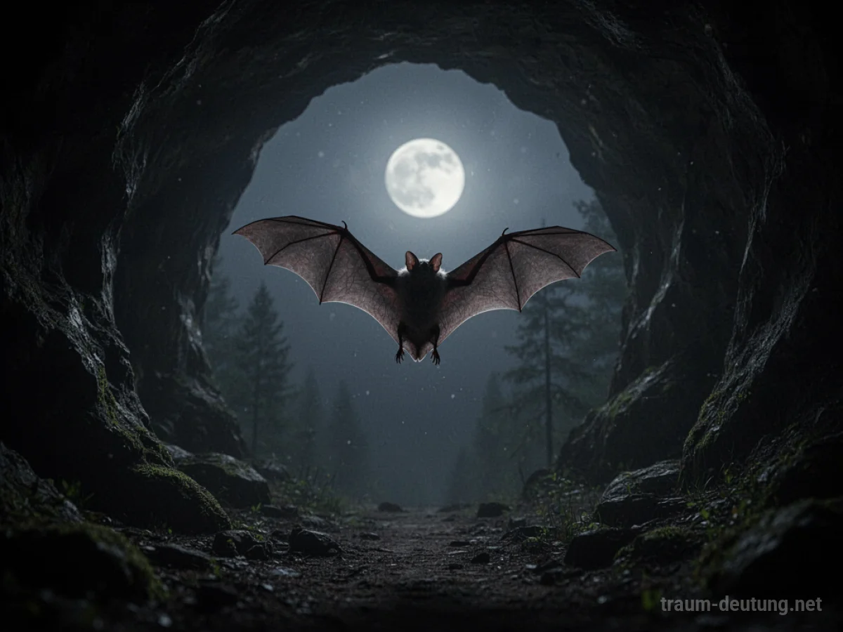 Silhouette einer Fledermaus, die von einer Höhle wegfliegt.