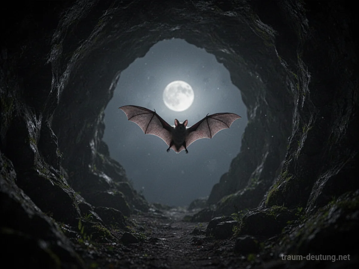 Fledermaus verlässt dunkle Höhle ins Mondlicht