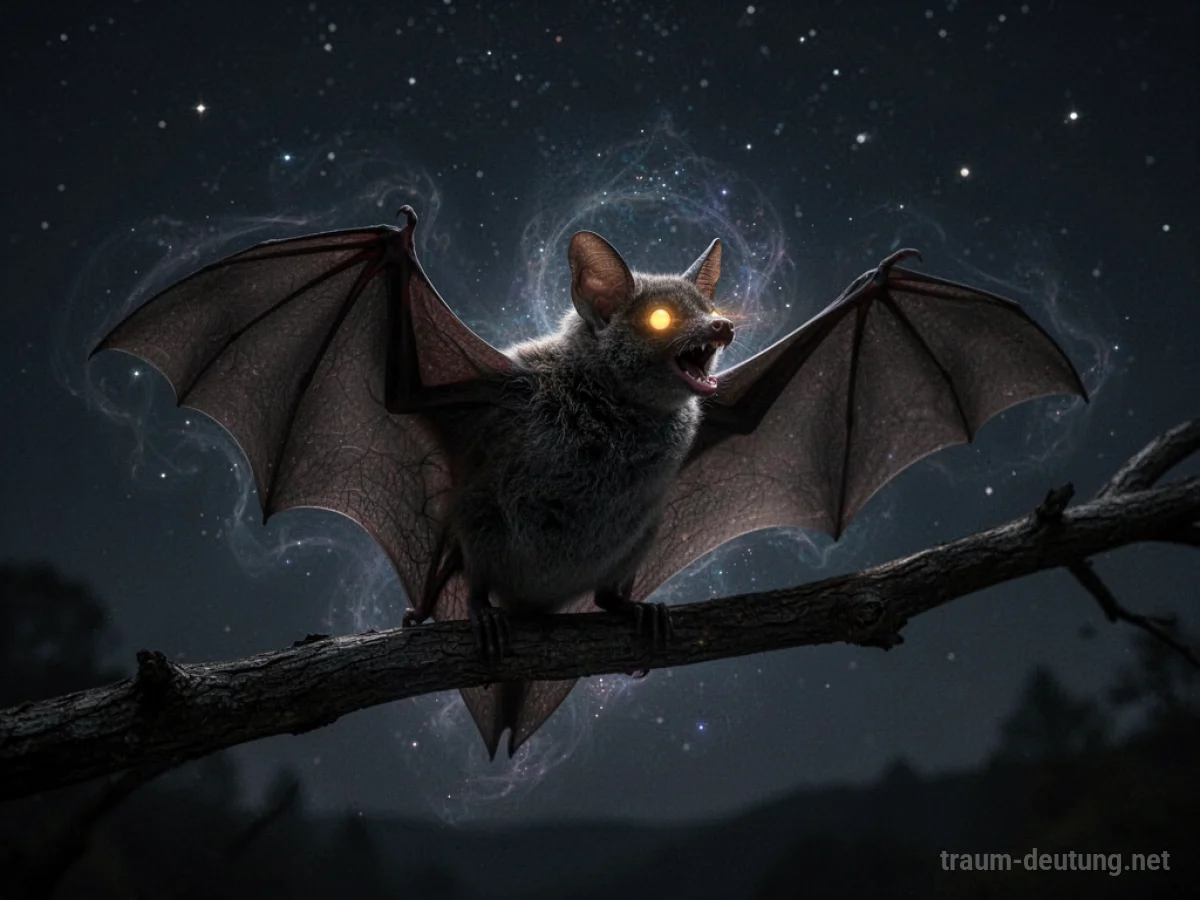 Sprechende Fledermaus im Traum auf einem Ast im Mondlicht