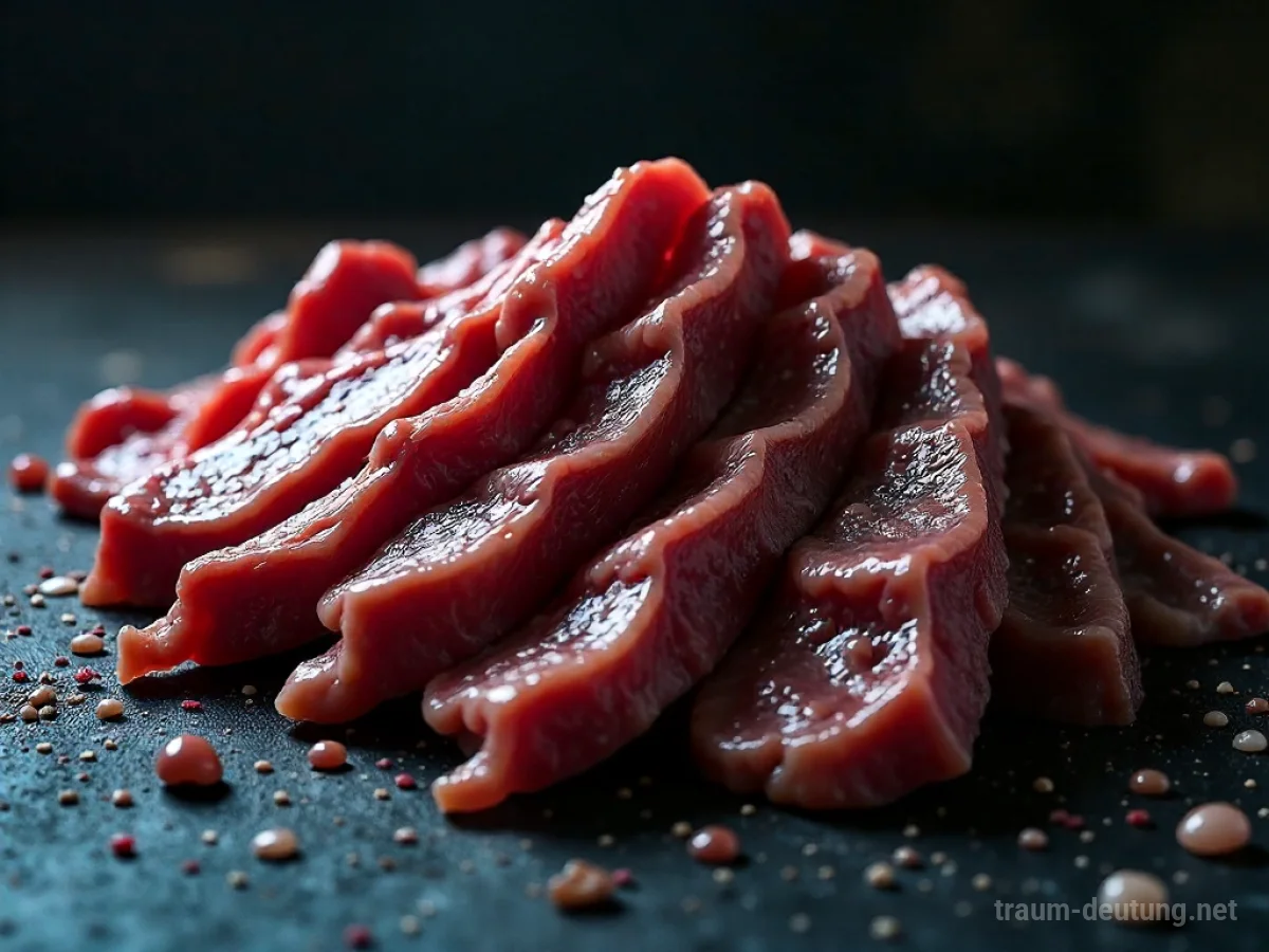 Verdorbenes Fleisch mit Schimmelbildung in dunkler Umgebung.