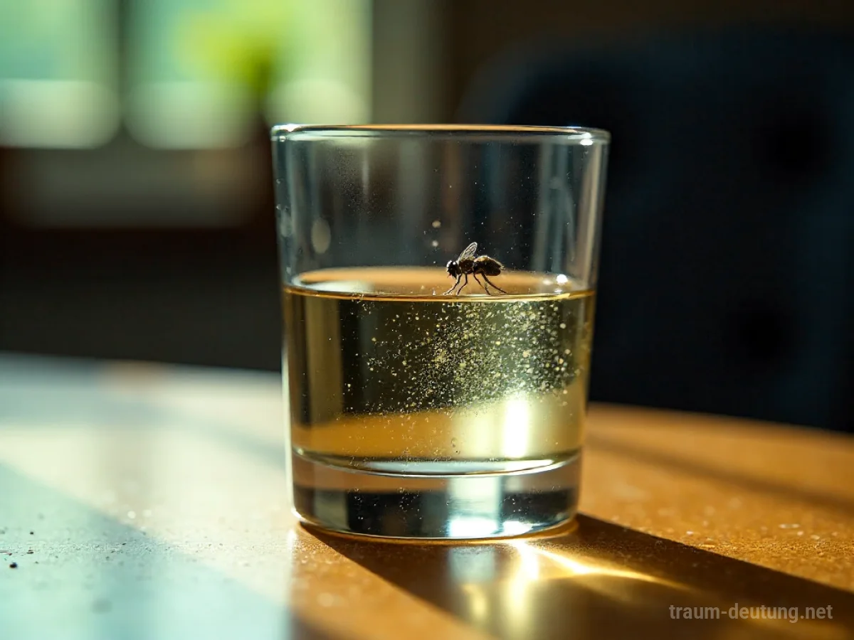 Fliege schwimmt in einem Glas Getränk.