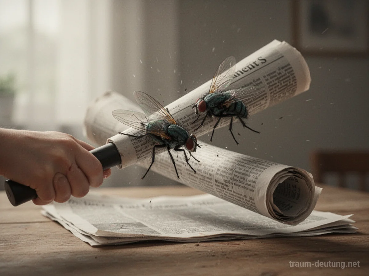 Symbolische Darstellung des Tötens einer Fliege mit einer Zeitung