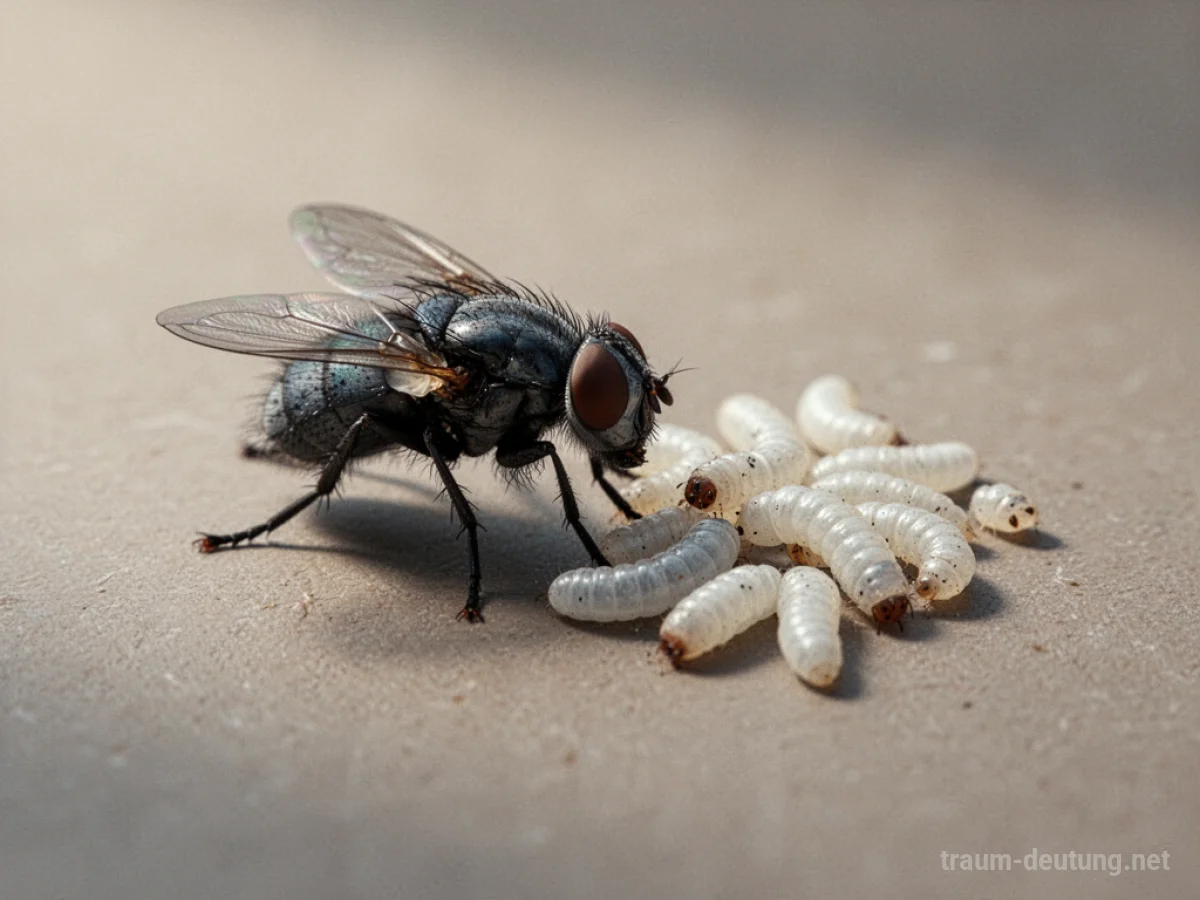 Fliegen verwandeln sich zu Maden auf einer Oberfläche