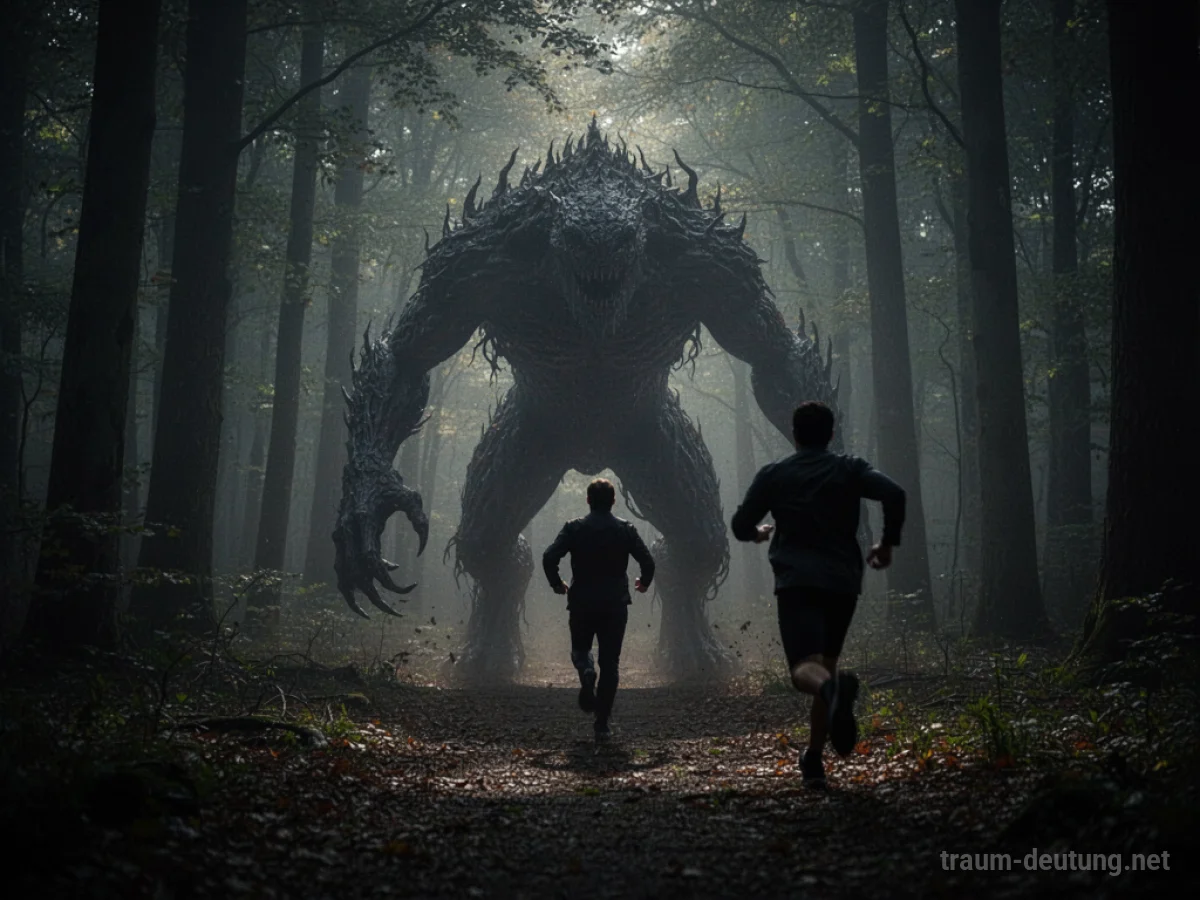 Silhouette einer Person, die im Dunkeln vor einem undefinierten Monster flieht