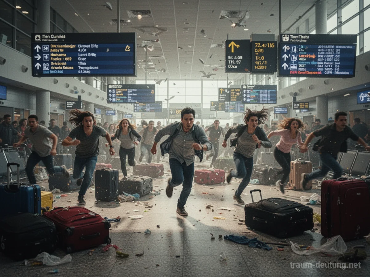 Überfüllter und chaotischer Flughafen mit verstreutem Gepäck