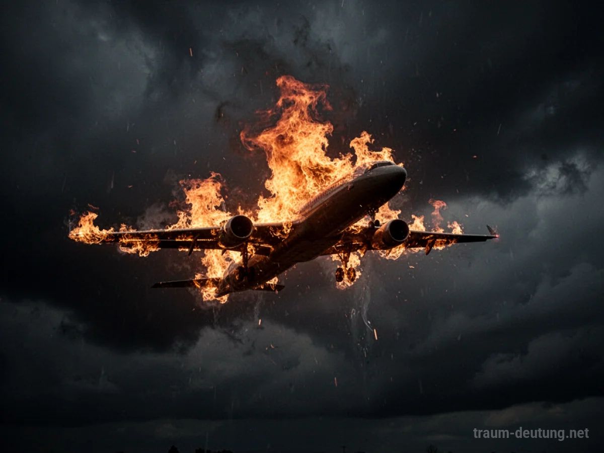 Brennendes Flugzeug am dunklen Himmel