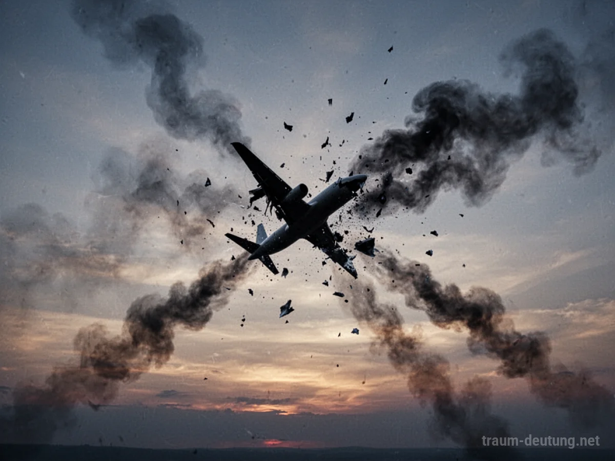 Silhouette eines explodierenden Flugzeugs am Nachthimmel