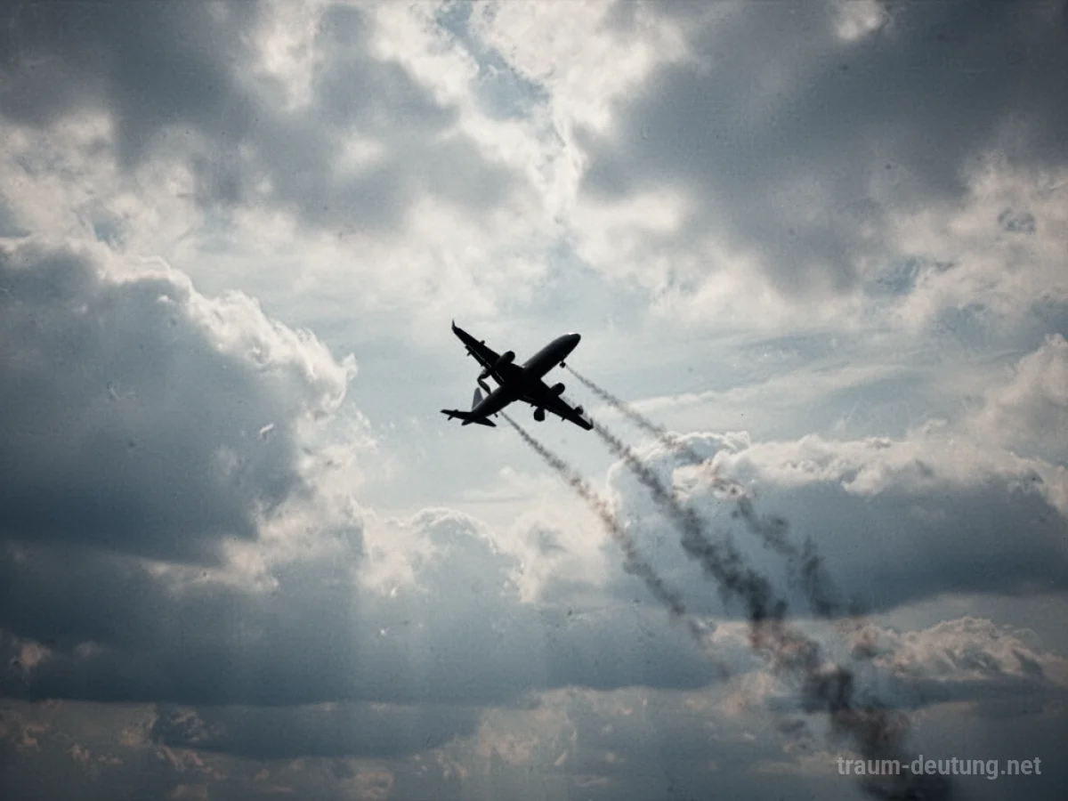 Silhouette eines Flugzeugs, das im Nebel abstürzt.
