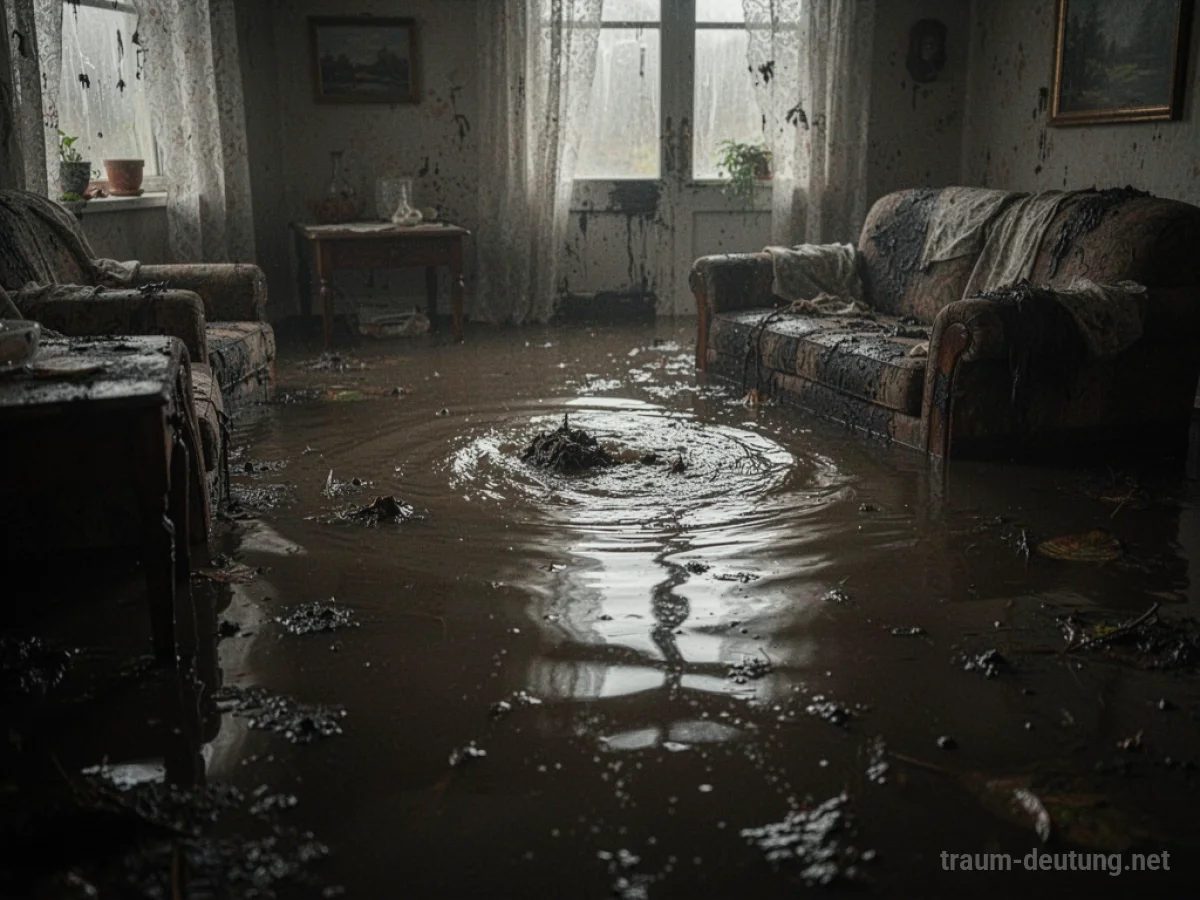 Flut aus schmutzigem Wasser, die ein Zimmer überflutet
