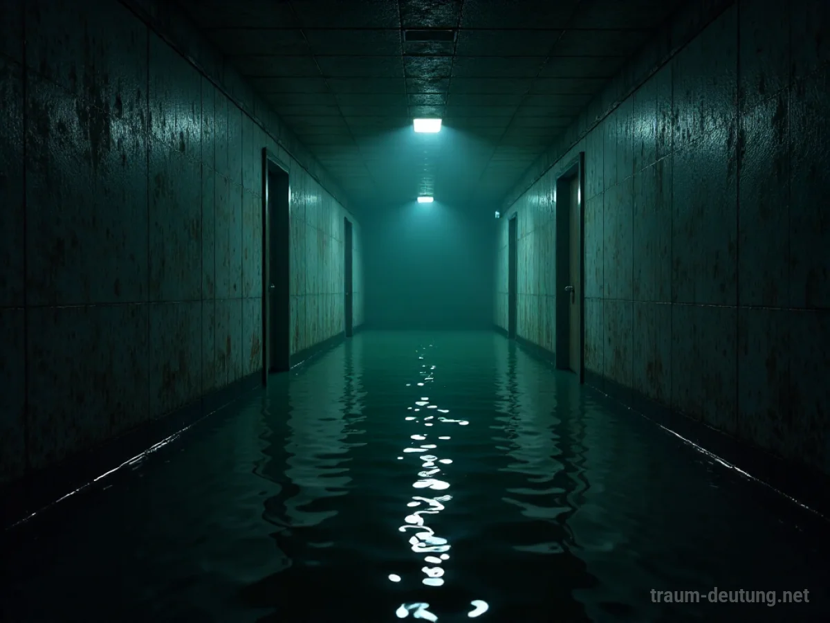 Überschwemmter Keller mit steigendem Wasser, dunkle Atmosphäre