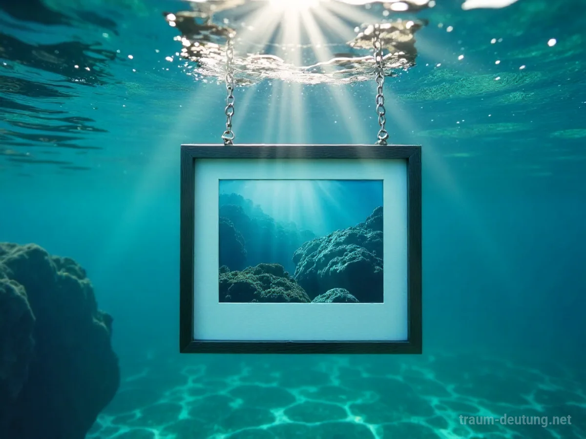 Ein Foto liegt unter Wasser und wird von Lichtstrahlen beleuchtet.