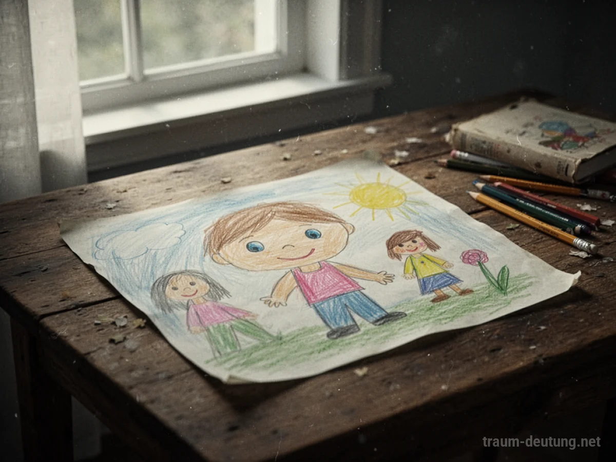 Altes Foto eines Kinderbildes auf einem Holztisch im Licht.