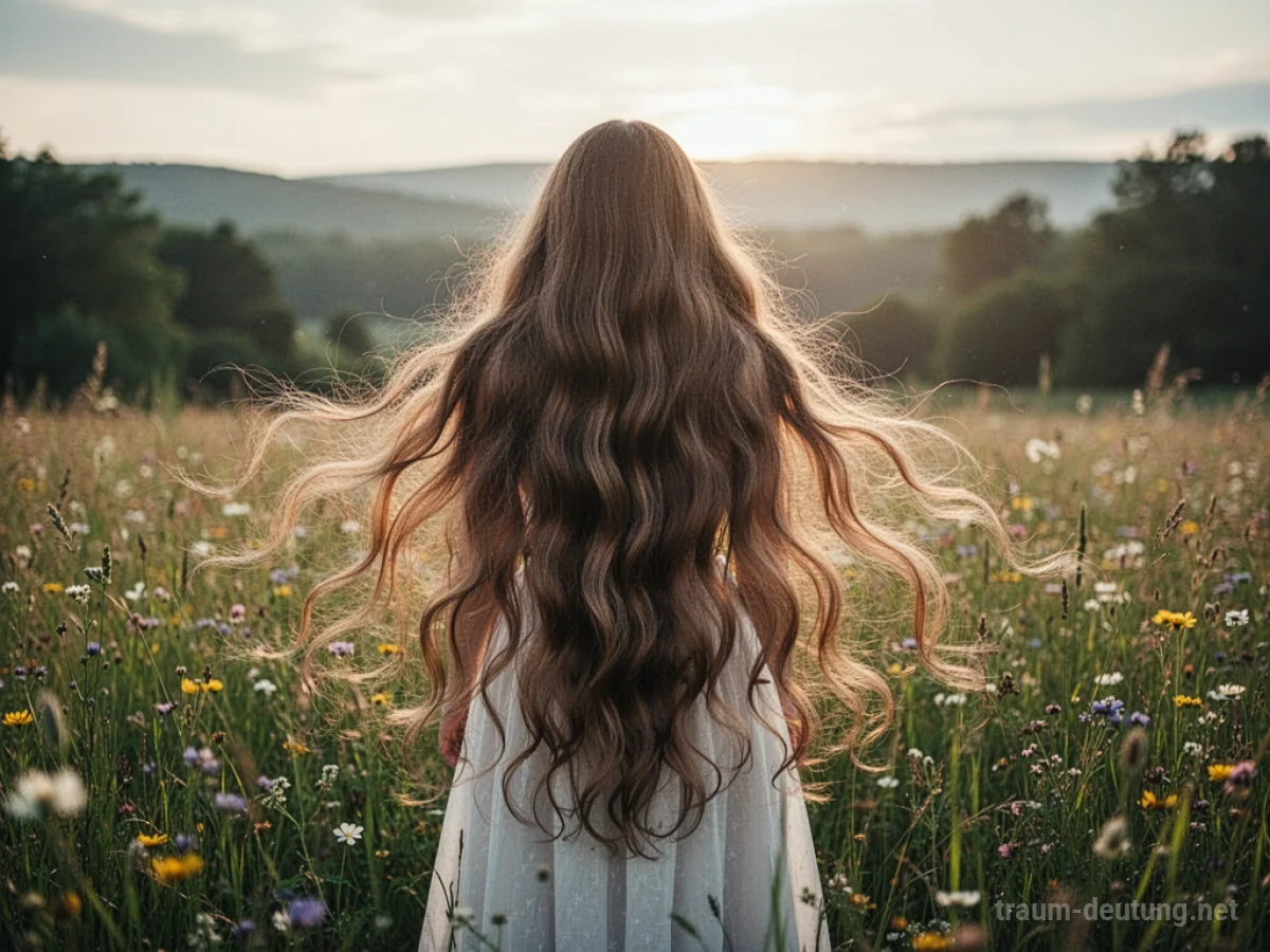 Frau mit langen Haaren in einer Wiese