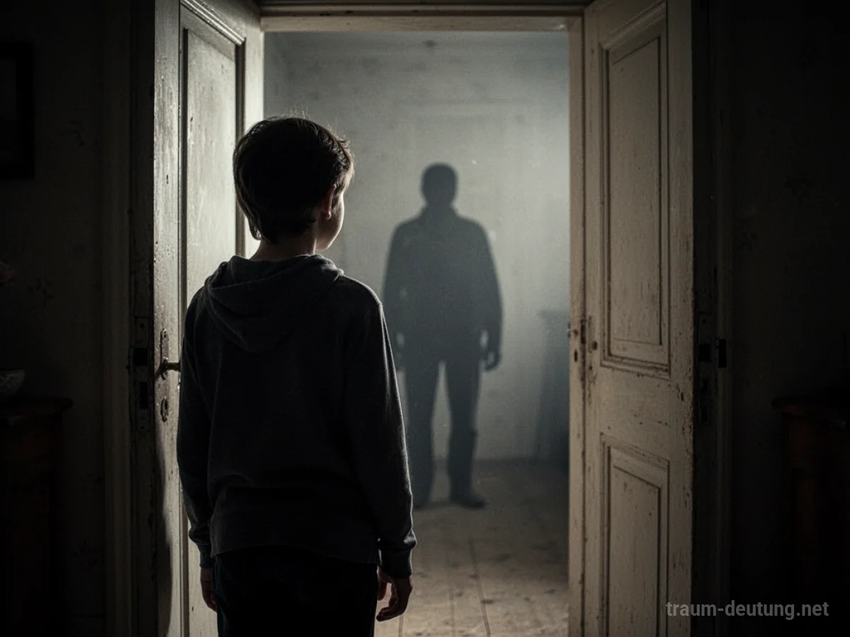 Silhouette einer Person, die eine schattenhafte Gestalt in der Ferne betrachtet.