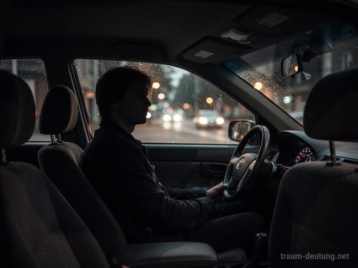 Fremder sitzt am Steuer eines Autos bei Dämmerung