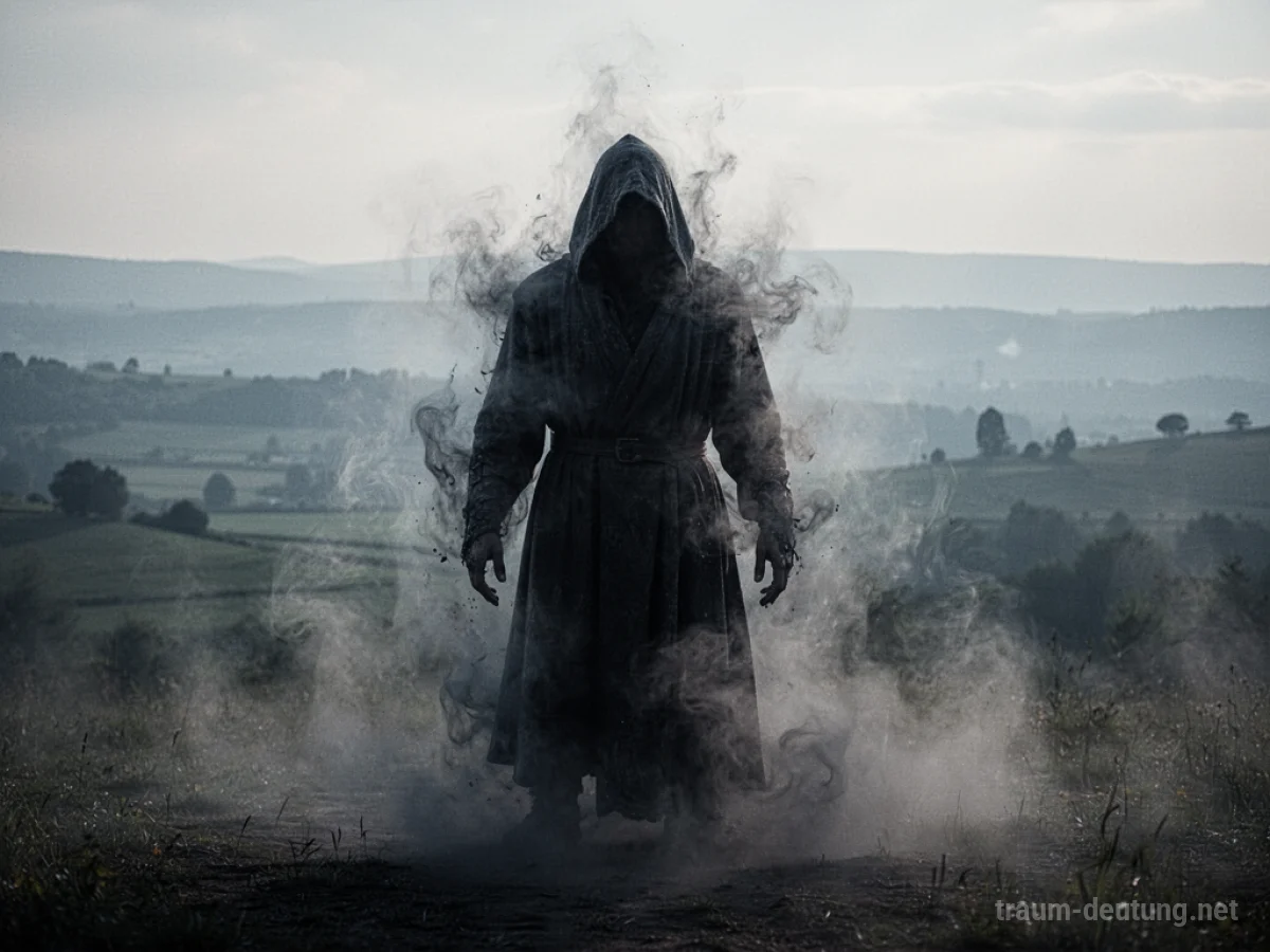 Schattenhafte Figur löst sich in Nebel auf