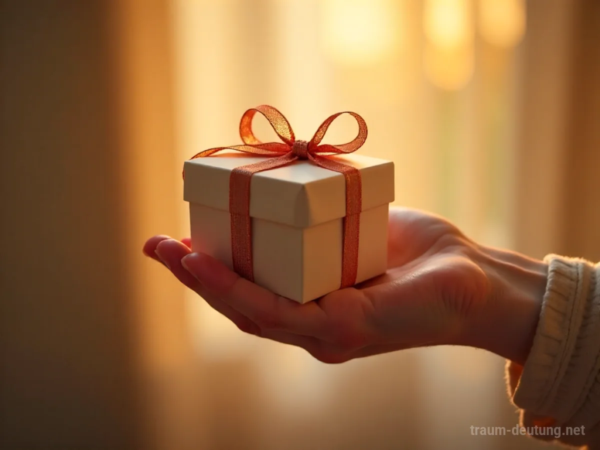 Eine Hand reicht eine Geschenkbox mit Schleife zu einer anderen Hand.