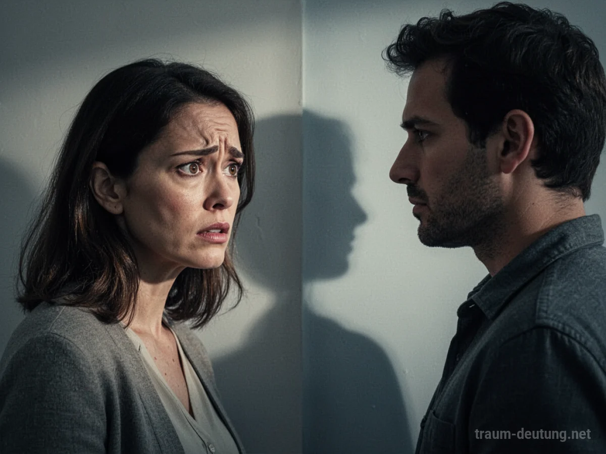 Frau blickt eifersüchtig auf ihren Partner, Schatten trennt sie.