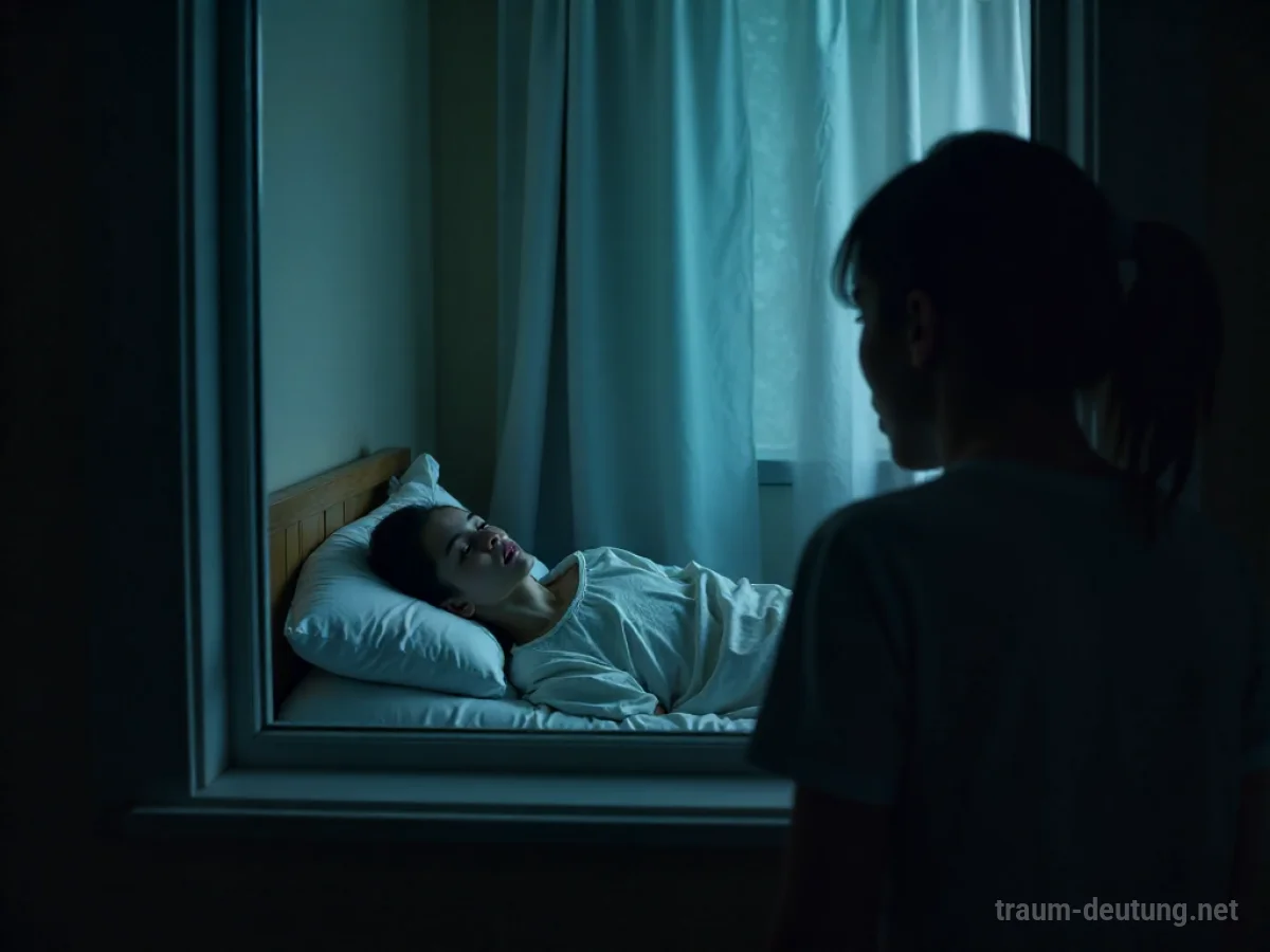 Traum, in dem eine Freundin krank im Bett liegt, beobachtet von einer besorgten Person.