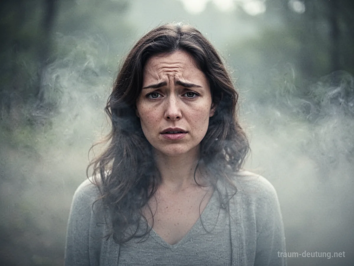 Frau im Nebel, die ihre Nacktheit andeutet.