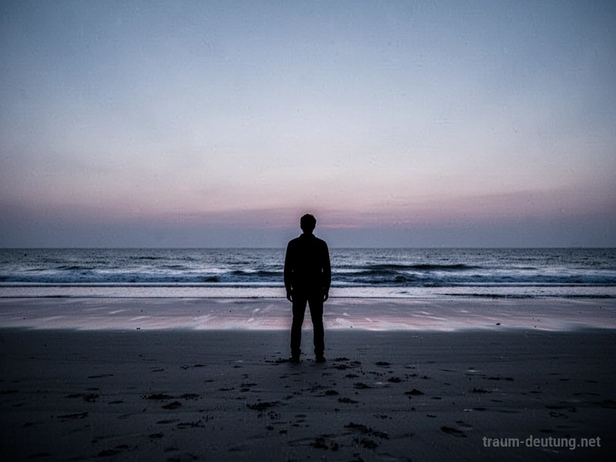 Eine einsame Silhouette am Strand bei Dämmerung